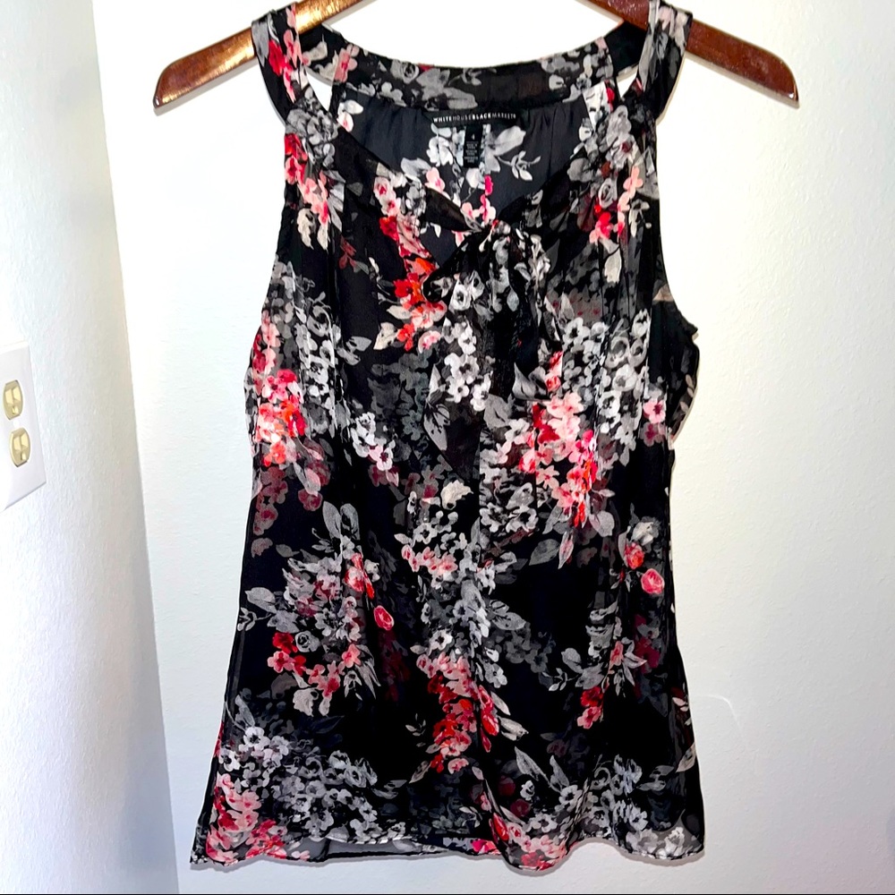 WHBM sheer floral black tank top